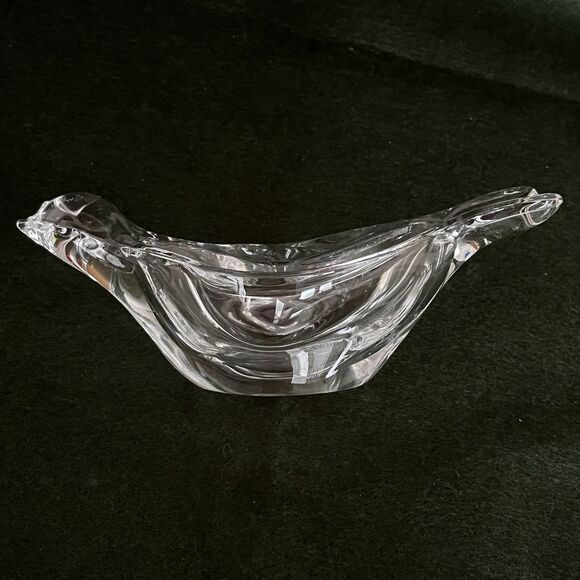 Vintage Art Vannes France Clear Crystal Glass Dove Bird Dish Bowl Figurine - Picture 7 of 9